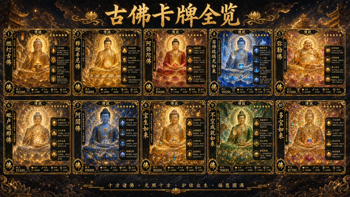 十古佛角色卡牌展示 / Ten Ancient Buddhas Card，角色设计，角色、角色设计，案例输出图 1