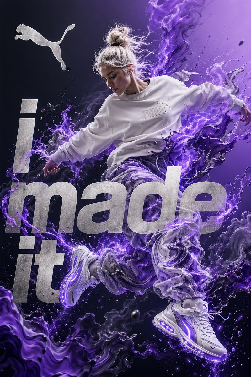 电紫烟雾中的飞跃运动少女 / Electric Violet Leaping Athlete，海报与插画，海报、插画、极简，案例输出图 1