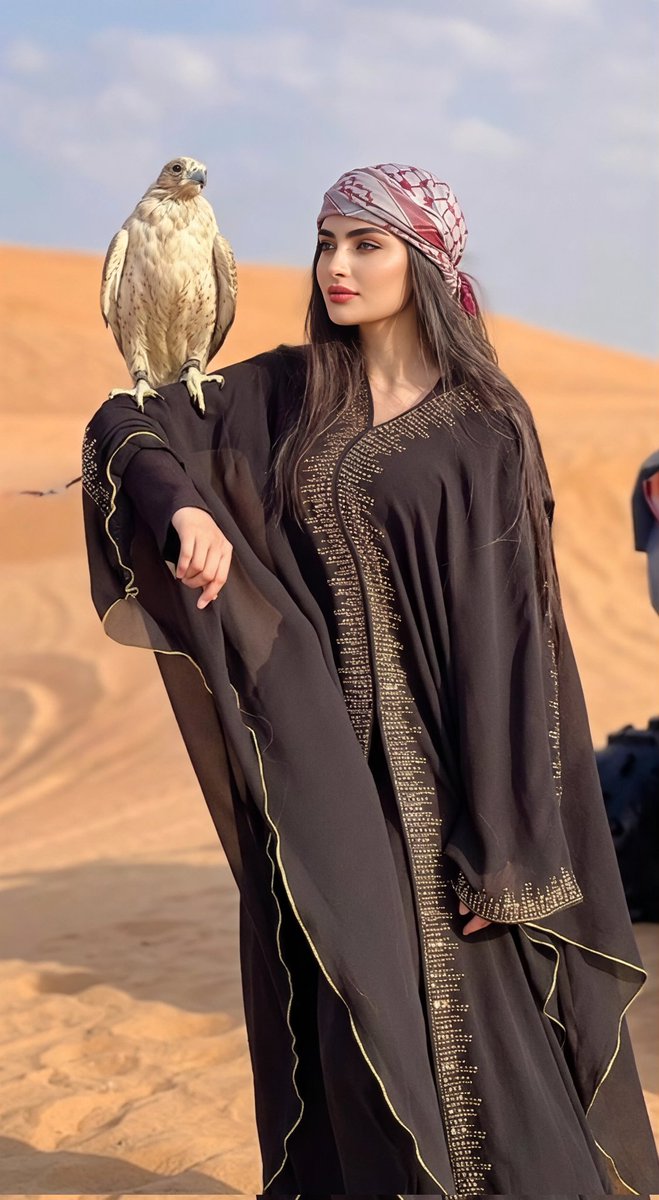 沙漠时尚贵妇与猎鹰 / Desert Fashion Falcon，人像与摄影，35mm、人像、电影感，案例输出图 1