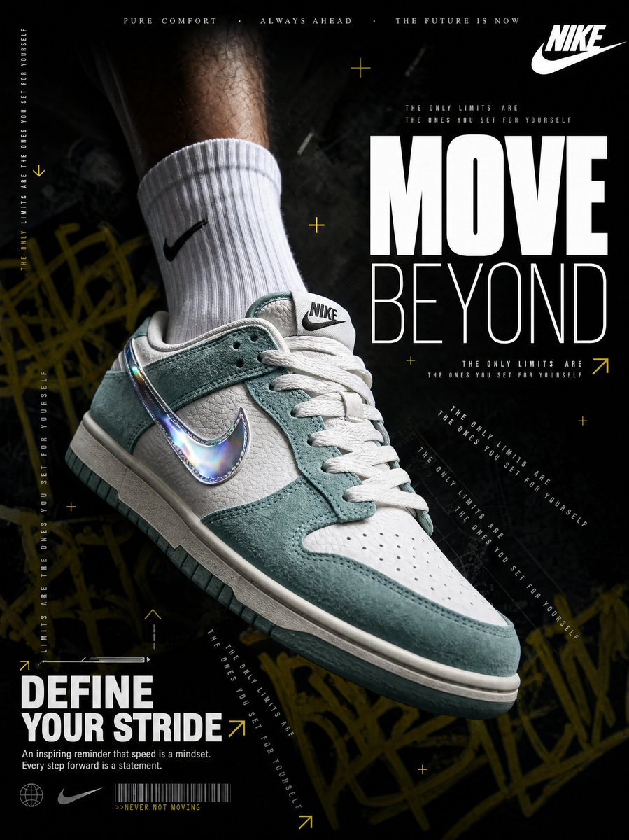 超写实耐克低帮鞋悬浮特写 / Hyperrealistic Nike Low Top Shot，人像与摄影，人像、时尚、排版，案例输出图 1