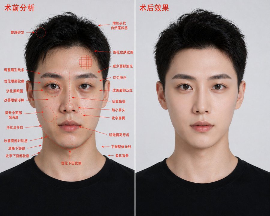 医美前后对比蓝图 / Medical Aesthetics Before After Blueprint，模型对比与社区，人像、插画、排版，案例输出图 2