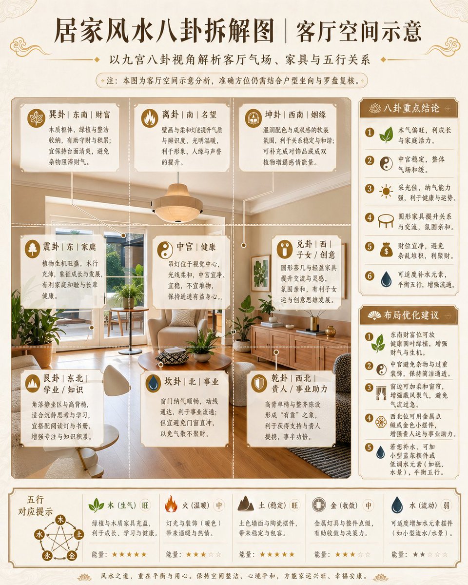 房屋风水八卦深度解析图 / House Feng Shui Bagua Analysis，海报与插画，海报、插画、信息图，案例输出图 1