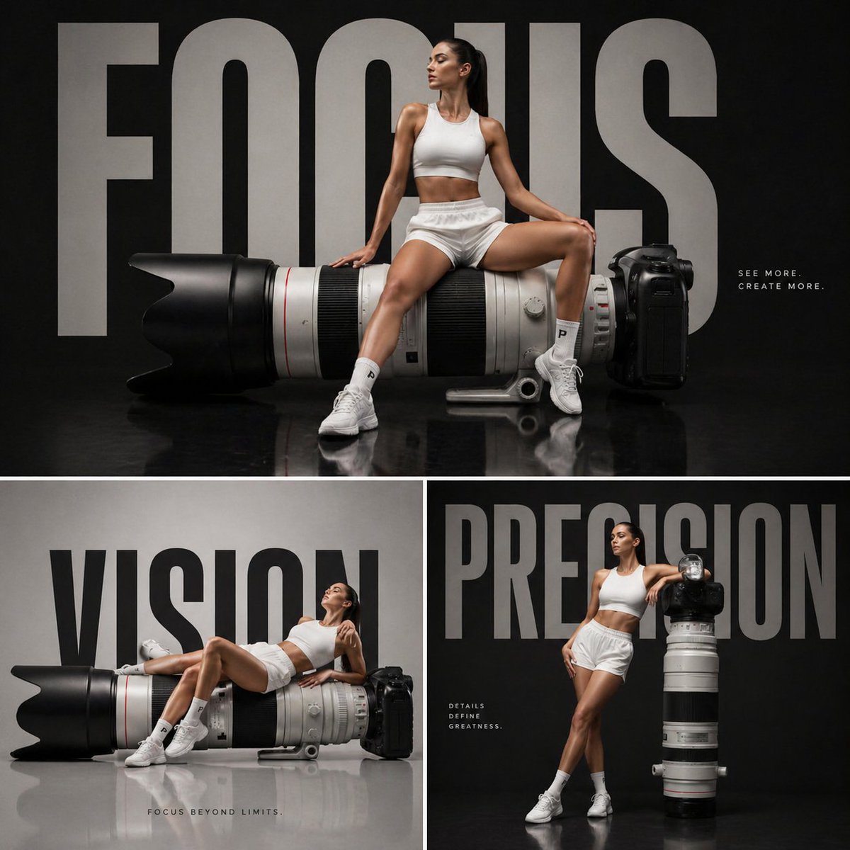 坐在长焦镜头上的时尚女郎 / Fashion Model On Lens，人像与摄影，人像、电影感、时尚，案例输出图 1