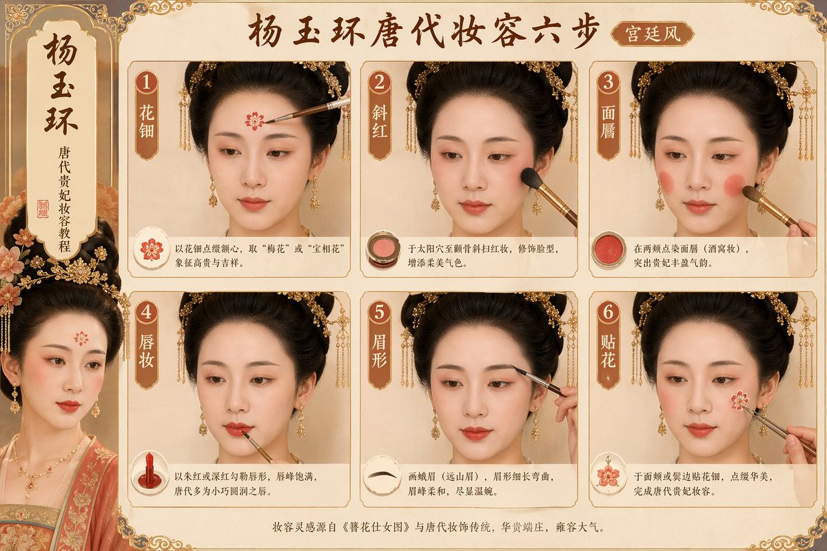 大唐贵妃六步惊艳宫廷妆 / Tang Dynasty Makeup Steps，海报与插画，海报、插画、海报与插画，案例输出图 1