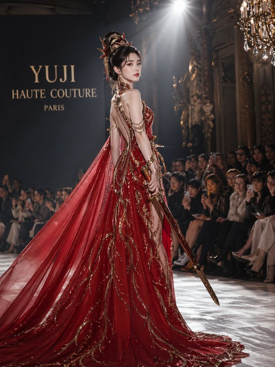 虞姬巴黎秀场高定红裙 / Yuji Paris Haute Couture，人像与摄影，人像、时尚、人像与摄影，案例输出图 1