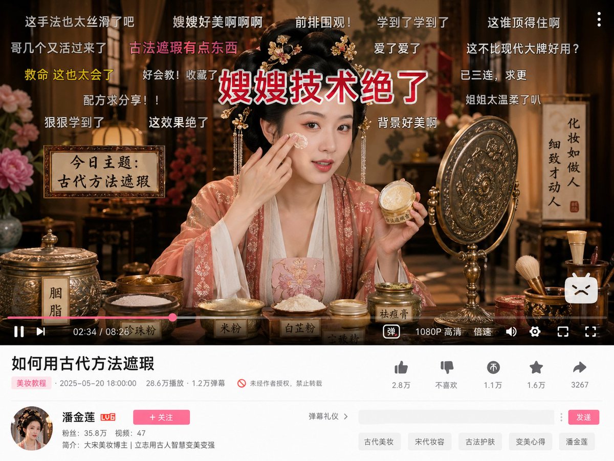 绝美潘金莲弹幕刷屏美妆课 / Beautiful Pan Jinlian Bullet Screen Makeup，海报与插画，海报、插画、海报与插画，案例输出图 1