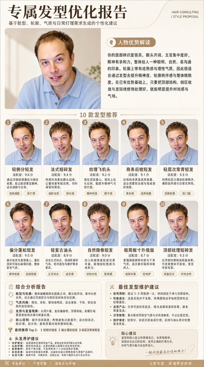 人像照片的专业发型分析 / Professional Hair Style，模型对比与社区，人像、时尚、海报，案例输出图 1