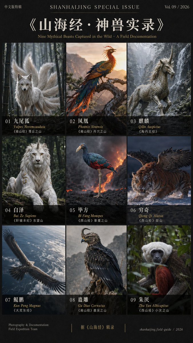 竖版山海经神兽摄影海报 / Vertical Shanhaijing Beast Photography Poster，人像与摄影，35mm、人像、时尚，案例输出图 1