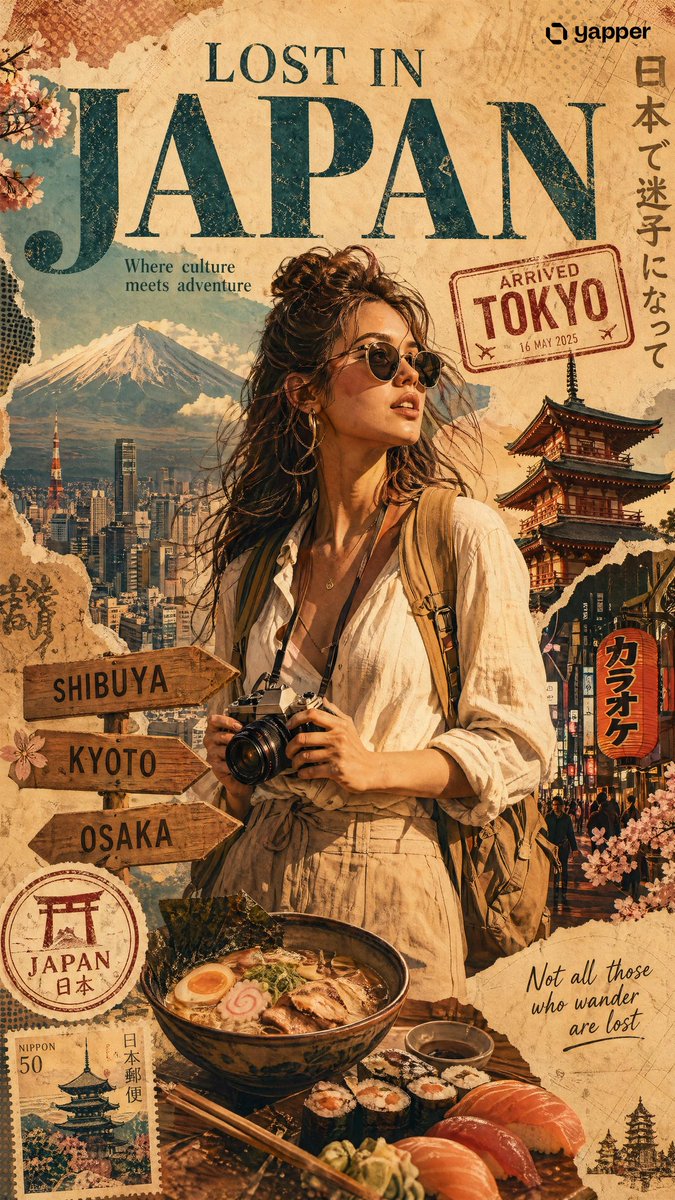 迷失在日本的高级旅行海报 / Lost In Japan Poster，角色设计，霓虹、电影感、时尚，案例输出图 1