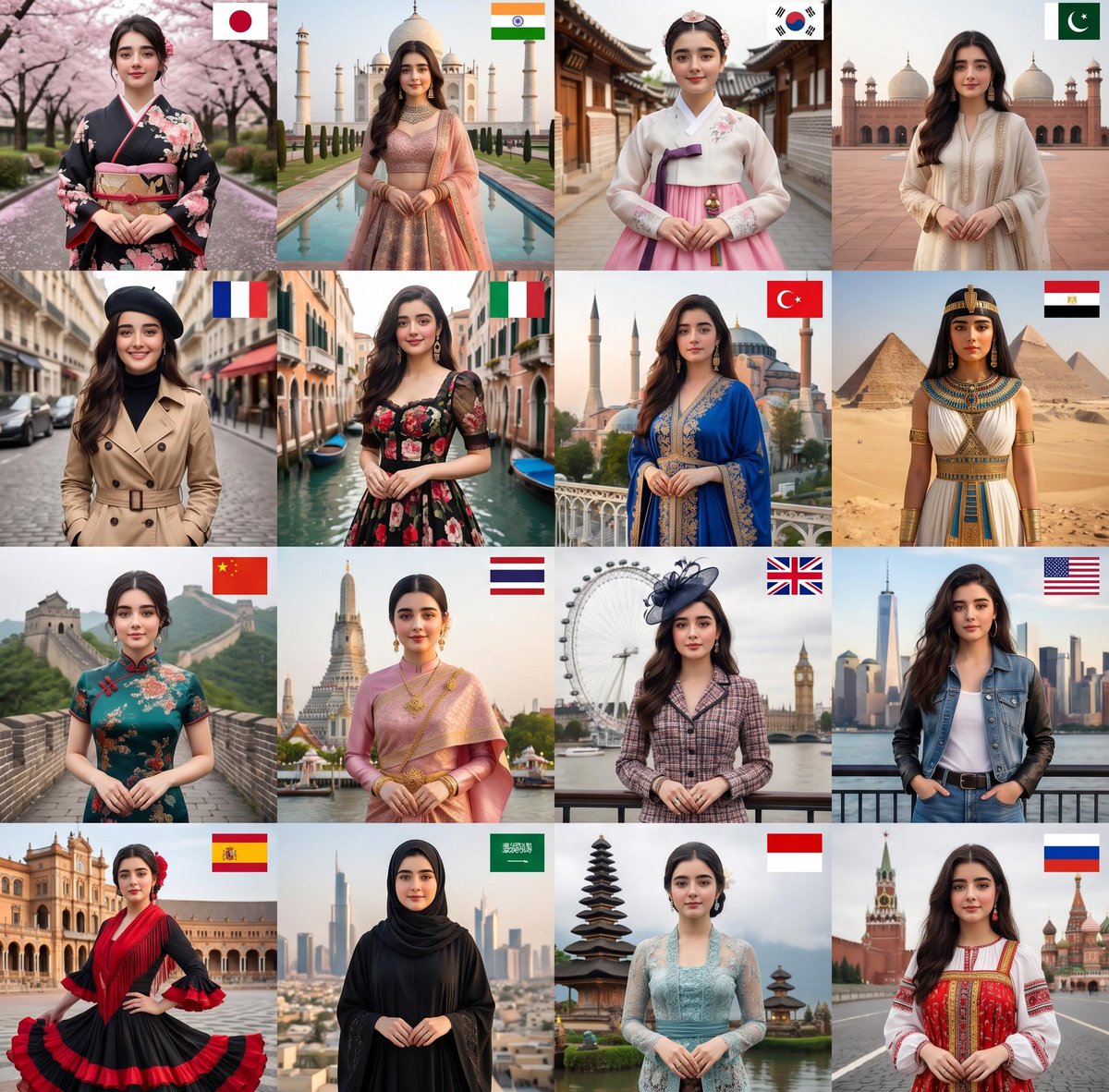 十六国服饰美女拼贴画 / 16 National Dresses Collage，人像与摄影，人像、电影感、时尚，案例输出图 1