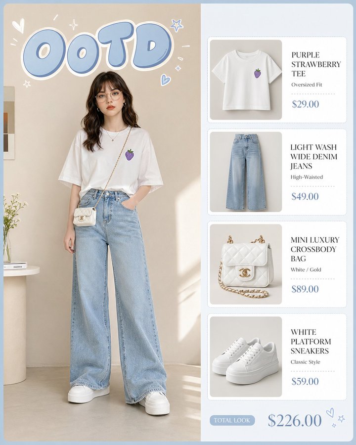 韩系街头穿搭信息图 / Korean Street Ootd，人像与摄影，人像、时尚、极简，案例输出图 1