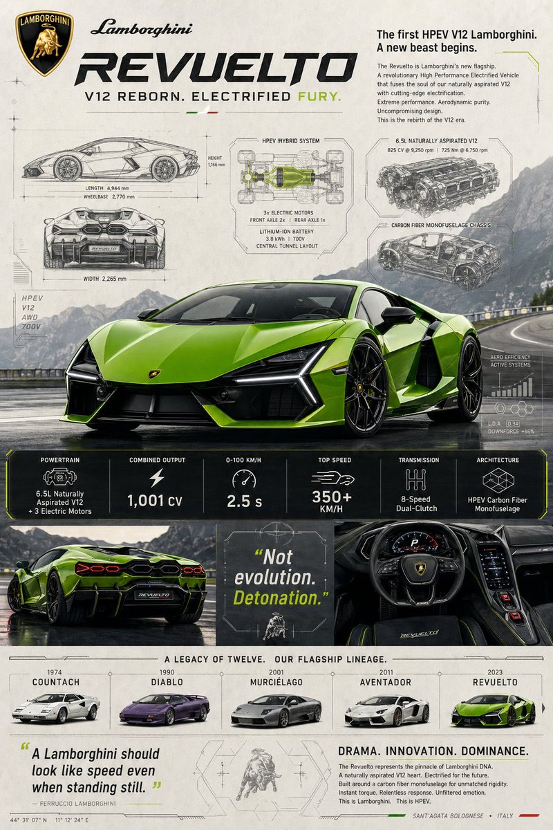 兰博基尼混动超跑收藏海报 / Lamborghini Hybrid Supercar Poster，模型对比与社区，霓虹、电影感、海报，案例输出图 1