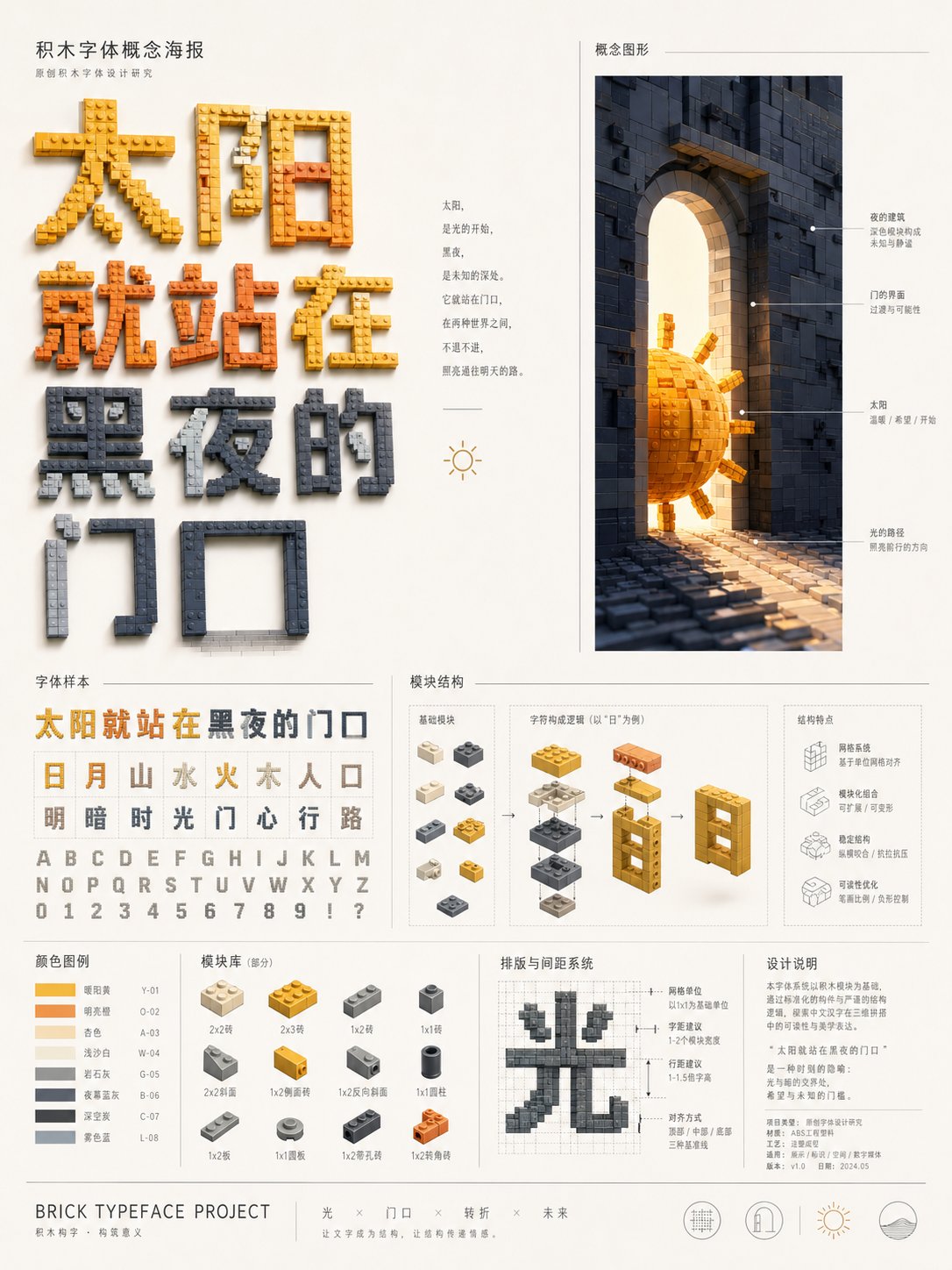 积木字体概念设计海报 / Brick Typography Concept Poster，海报与插画，海报、插画、极简，案例输出图 1