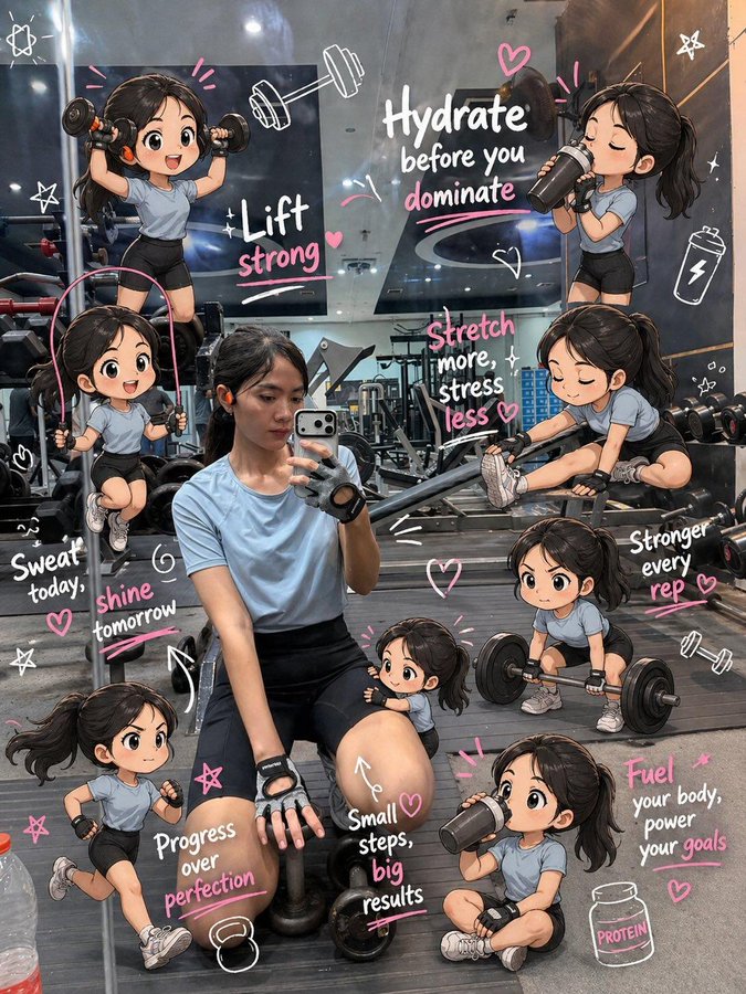 健身房里的Q版迷你我 / Gym Chibi Mini Me，角色设计，插画、角色、二次元，案例输出图 1