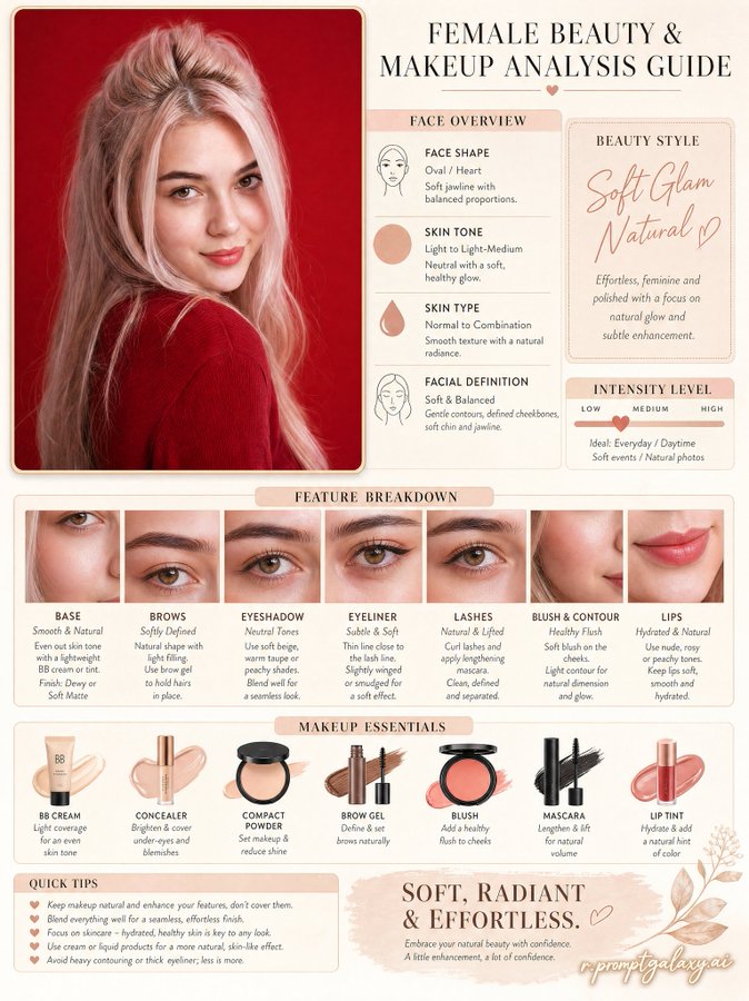 女性美妆分析的高清指南 / High Def Female Beauty Makeup Analysis Guide，人像与摄影，人像、电影感、极简，案例输出图 1