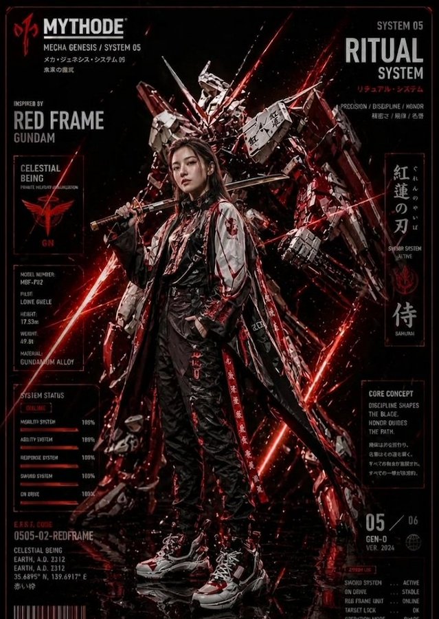 女模机甲风 8K 时尚海报 / Female Model Mecha Style 8k Fashion Poster，UI 与社交媒体截图，35mm、电影感、时尚，案例输出图 1