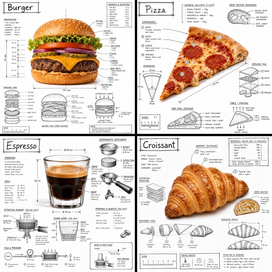 食物黑白技术注释信息图 / Technical Annotation Infographic Of Food，UI 与社交媒体截图，插画、UI、截图，案例输出图 1
