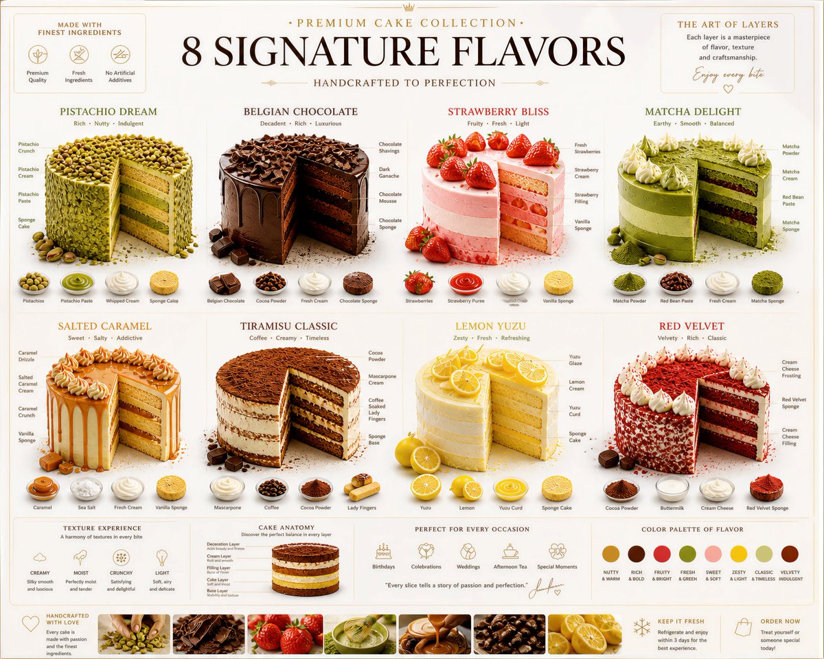 中国传统蛋糕美食信息图 / Chinese Traditional Cakes Food Infographic，人像与摄影，人像、海报、极简，案例输出图 1