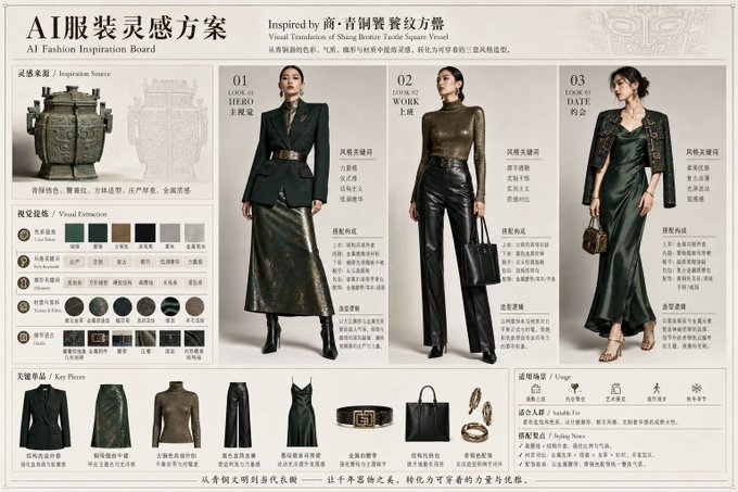 AI服装穿搭灵感方案 / Ai Inspired Clothing Outfit Ideas，角色设计，时尚、海报、角色，案例输出图 1