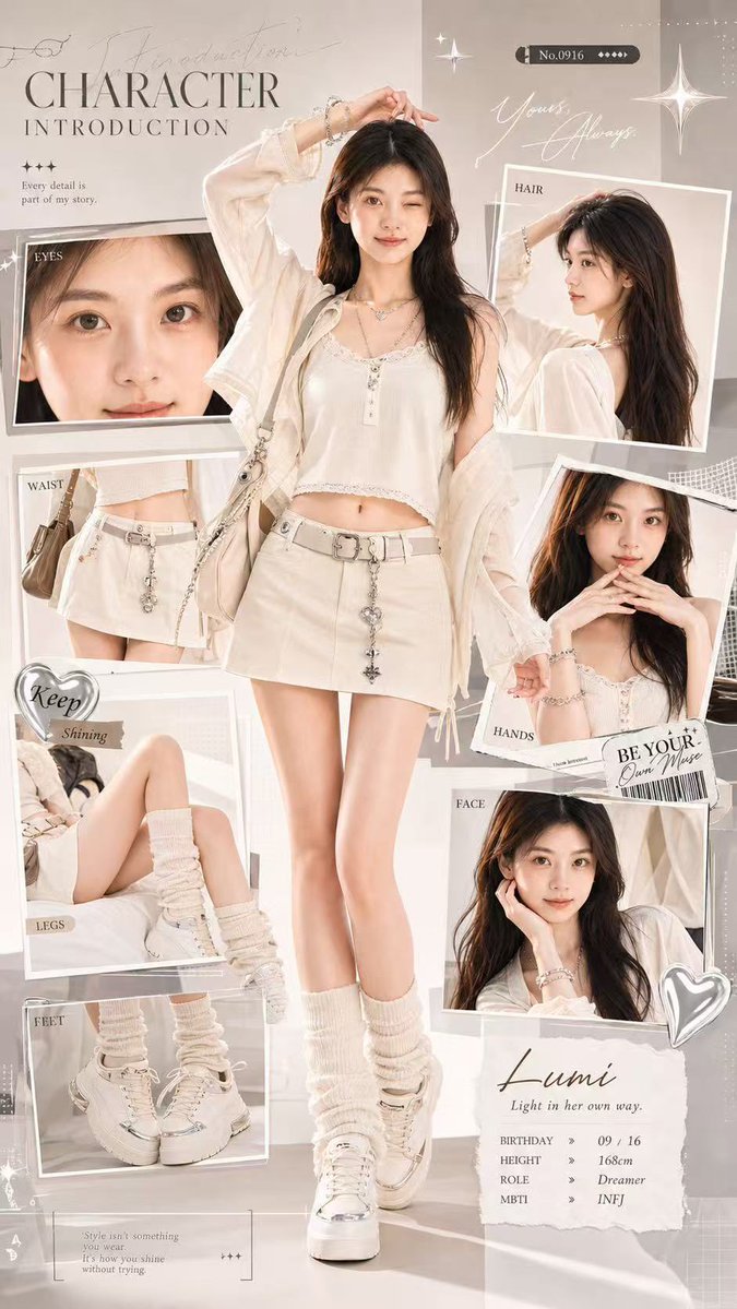 少女时尚角色介绍海报 / Young Girl Fashion Character Intro Poster,角色设计,人像、电影感、时尚,案例输出图 1