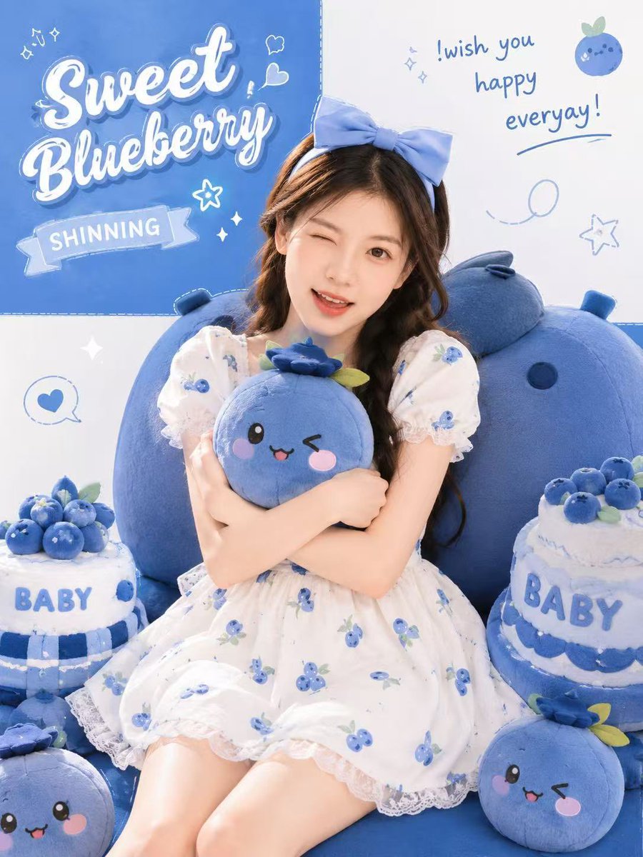 蓝莓主题可爱风人物海报 / Cute Blueberry Themed Character Poster，角色设计，人像、海报、角色，案例输出图 1