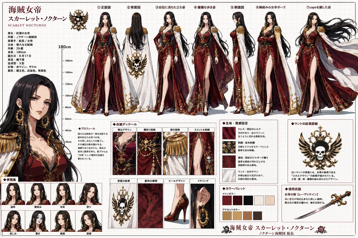 海盗风暗黑女皇动漫设计 / Anime Design Of Pirate Style Dark Empress，角色设计，角色、二次元、排版，案例输出图 1