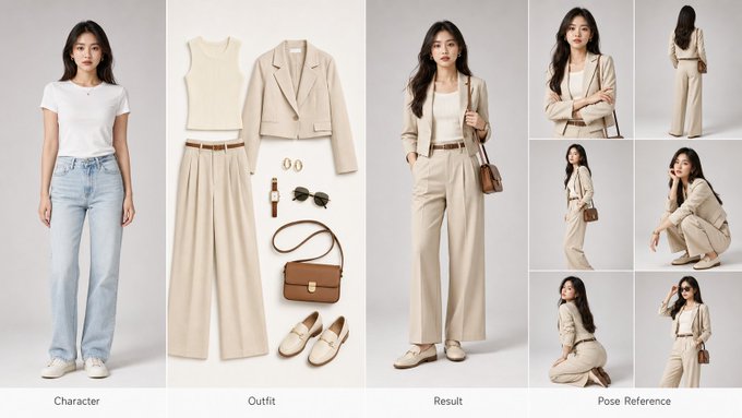 AI智能换装试穿对比海报 / Ai Clothing Try On Effect Comparison Poster，模型对比与社区，人像、时尚、海报，案例输出图 1