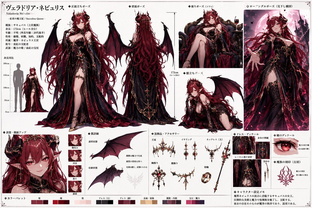 魅魔女王专业动漫设计稿 / Professional Anime Design Of Succubus Queen，角色设计，角色、二次元、排版，案例输出图 1