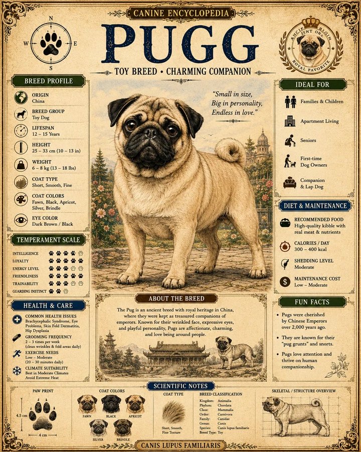 A4 竖版某犬种复古百科海报 / A4 Vertical Vintage Encyclopedia Poster For Dog Breed，UI 与社交媒体截图，海报、插画、UI，案例输出图 1