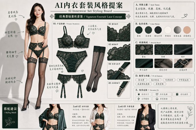 AI 助力内衣套装设计提案 / Ai Powered Design Proposal For Lingerie Set，人像与摄影，人像、时尚、极简，案例输出图 1
