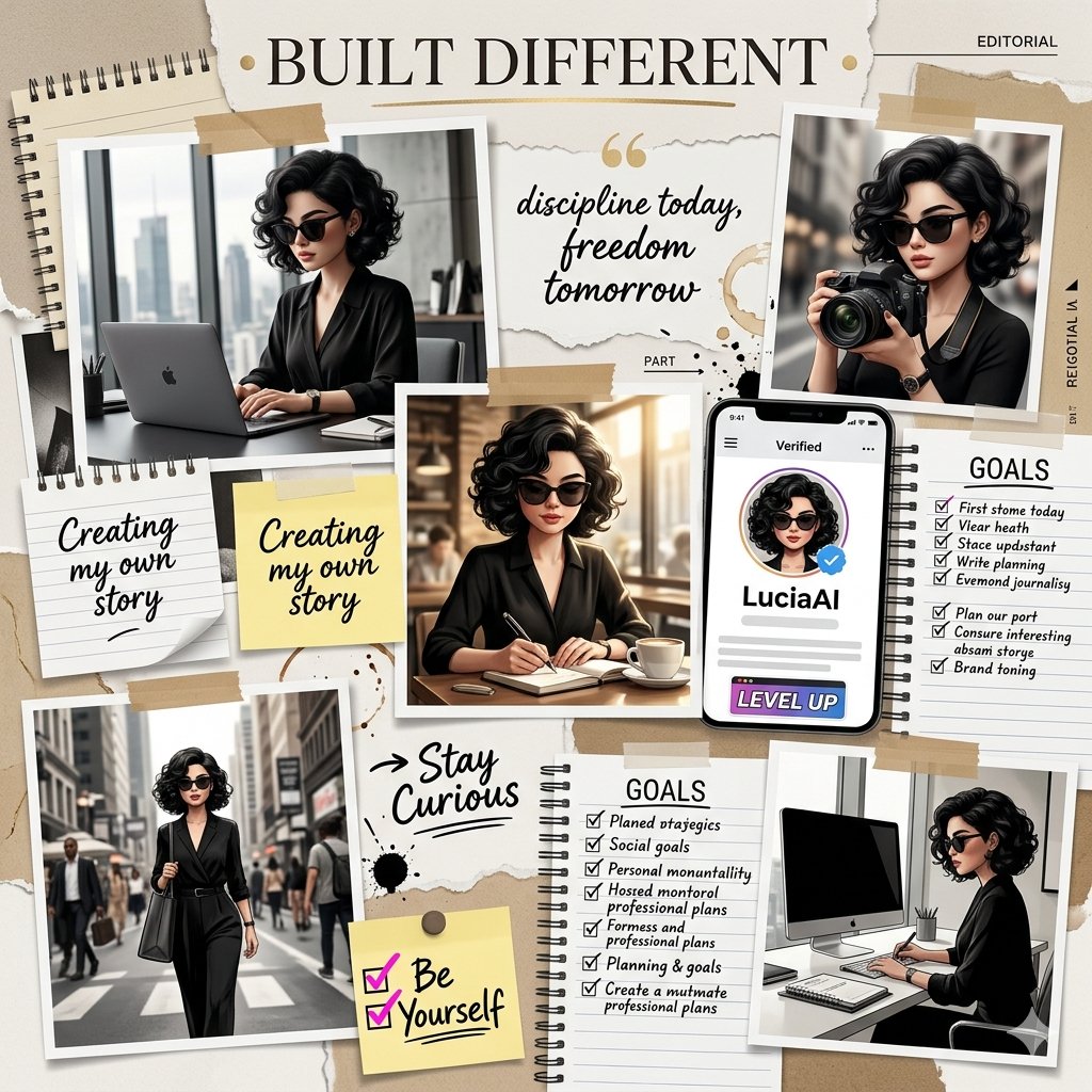 精致个人品牌视觉板拼贴 / Sophisticated Personal Branding Collage，UI 与社交媒体截图，电影感、时尚、UI，案例输出图 1