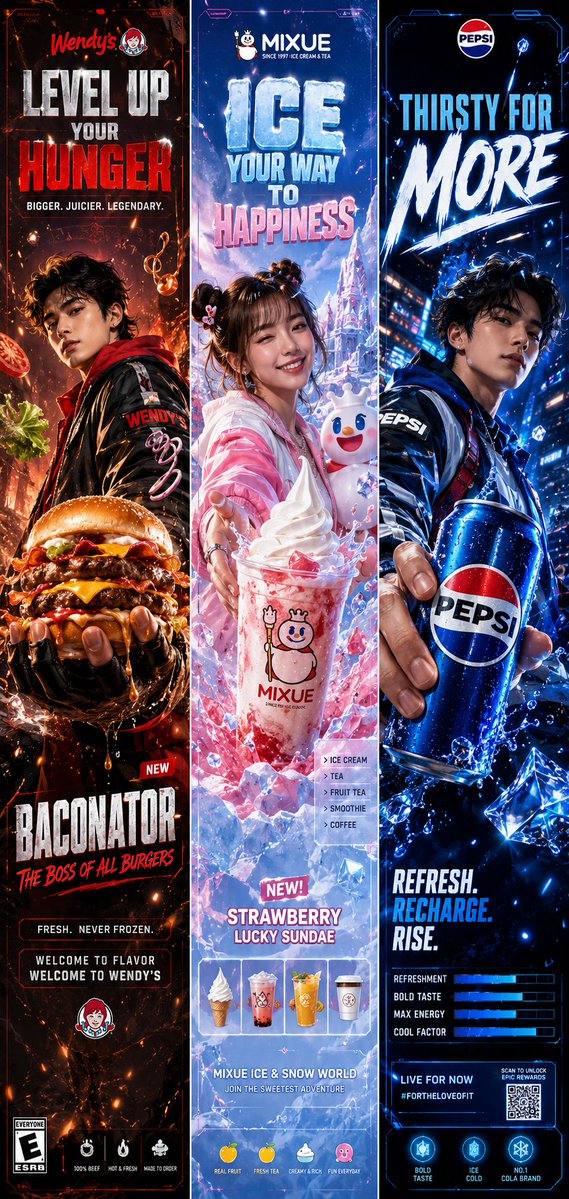 温迪快餐的游戏风广告海报 / Wendys Video Game Style Advertising Poster，角色设计，电影感、时尚、海报，案例输出图 1