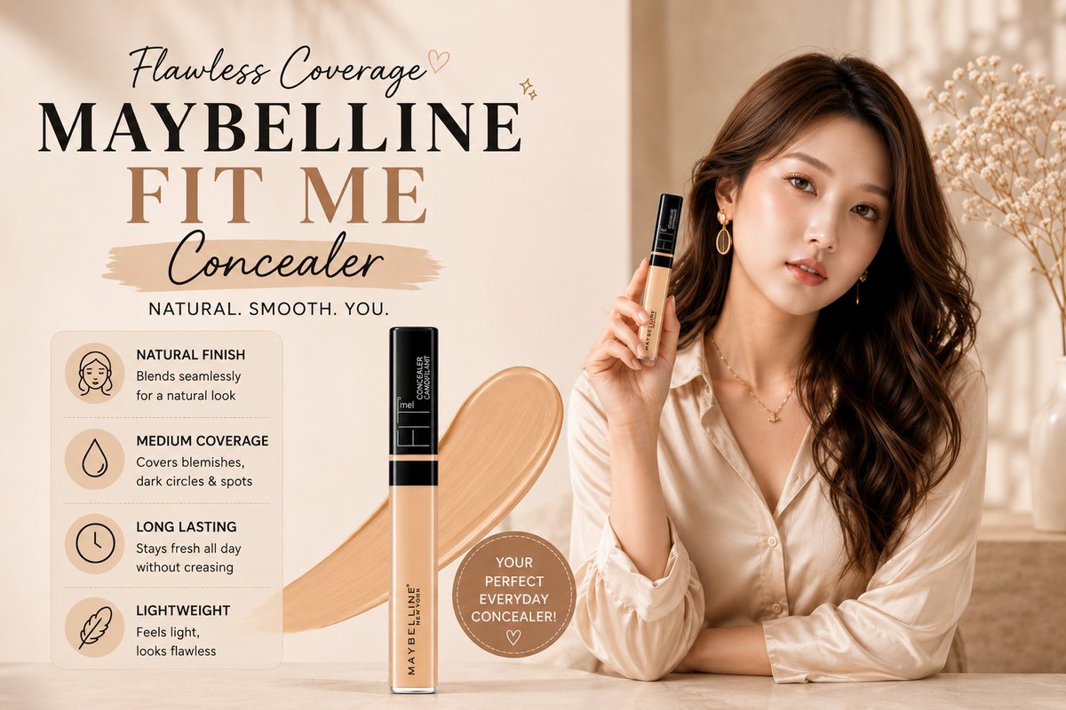 美宝莲遮瑕奢华 4K 海报 / Maybelline Fit Me Concealer Luxury 4k Poster，人像与摄影，人像、电影感、时尚，案例输出图 1