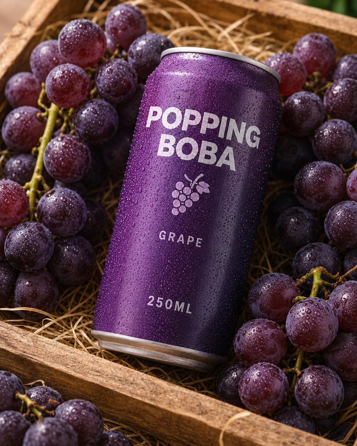 “爆珠葡萄” 汽水超写实广告片 / Ultra Realistic Commercial Photography Of Popping Boba Grape Soda，人像与摄影，人像、电影感、产品图，案例输出图 1