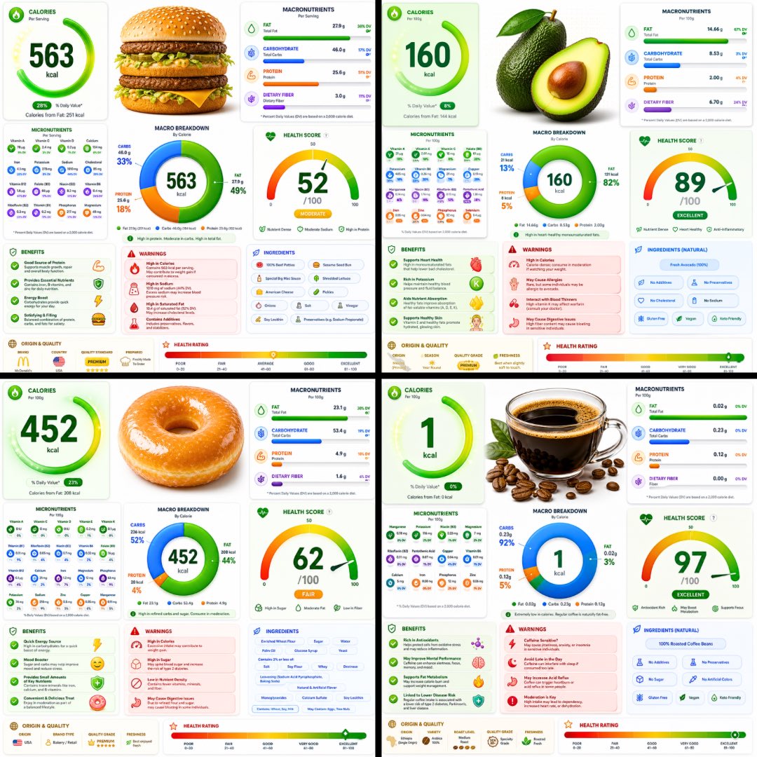 食物营养成分现代风海报 / Modern Style Nutrition Facts Poster Of Food,UI 与社交媒体截图,海报、UI、截图,案例输出图 1