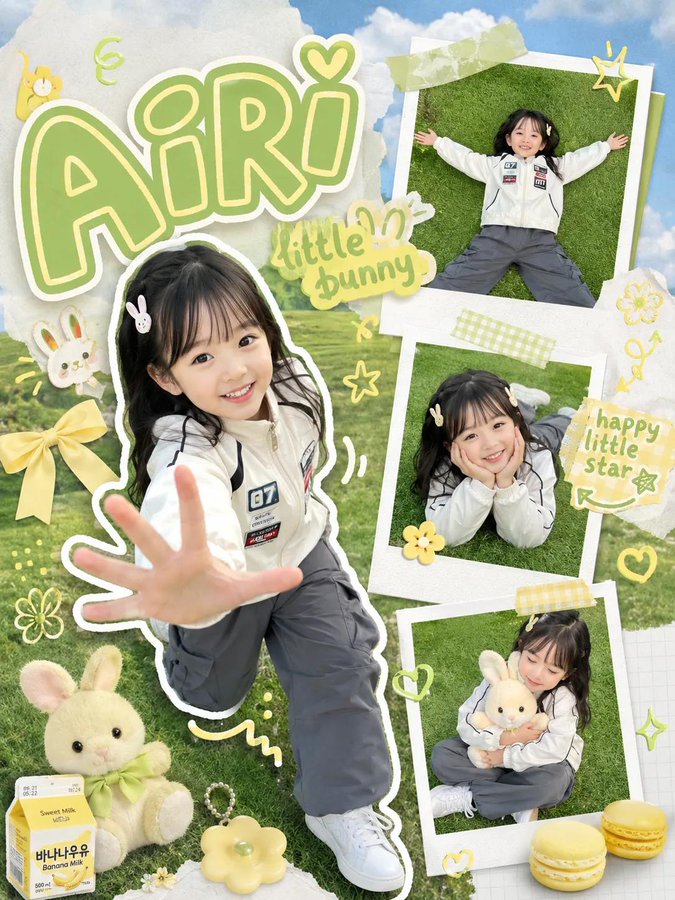 韩系可爱女童摄影拼贴海报 / Kawaii Style Girl Photography Scrapbook Poster，人像与摄影，人像、海报、排版，案例输出图 1