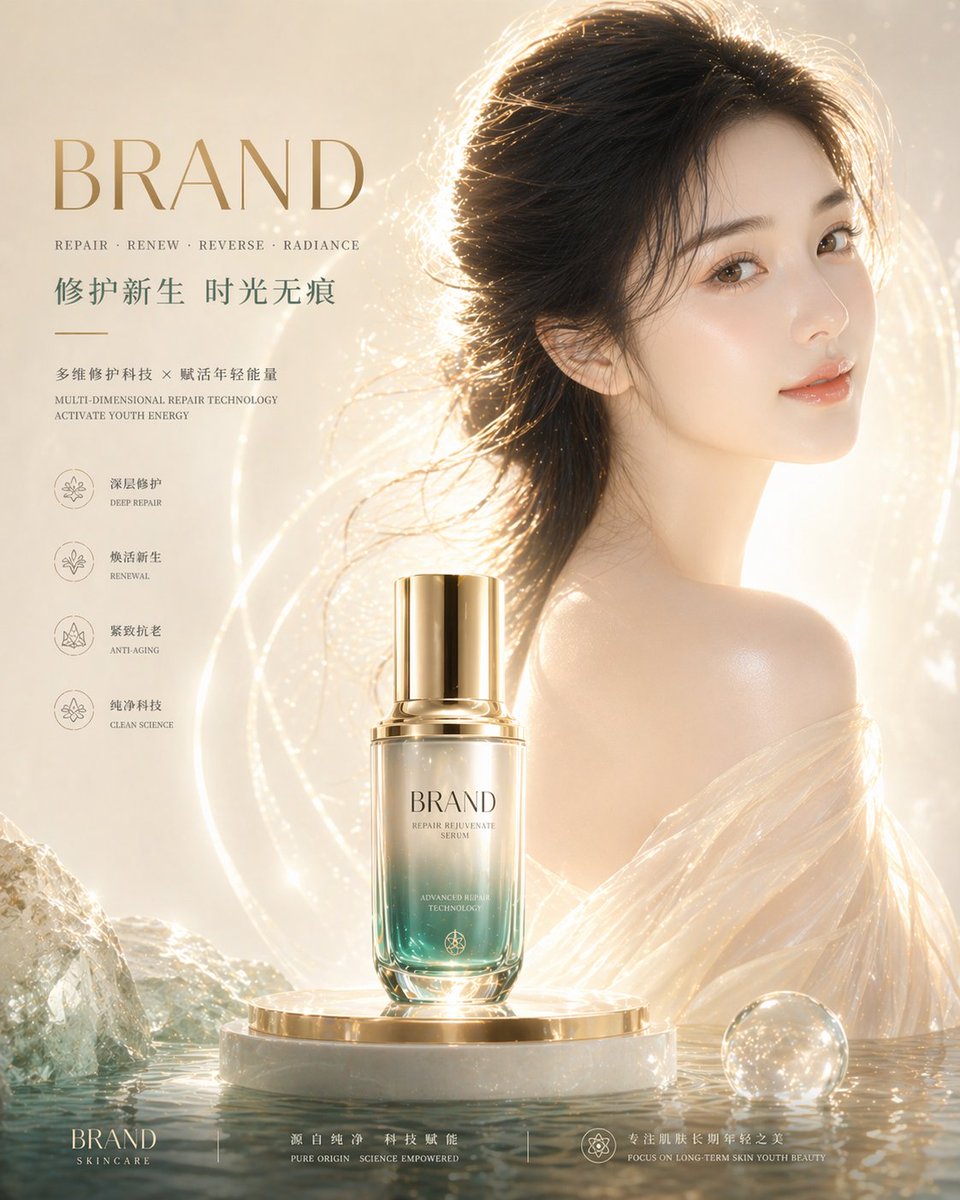 高端护肤广告肌肤质感图 / High End Skincare Ad With Skin Texture,模型对比与社区,极简、对比实验、模型对比与社区,案例输出图 1