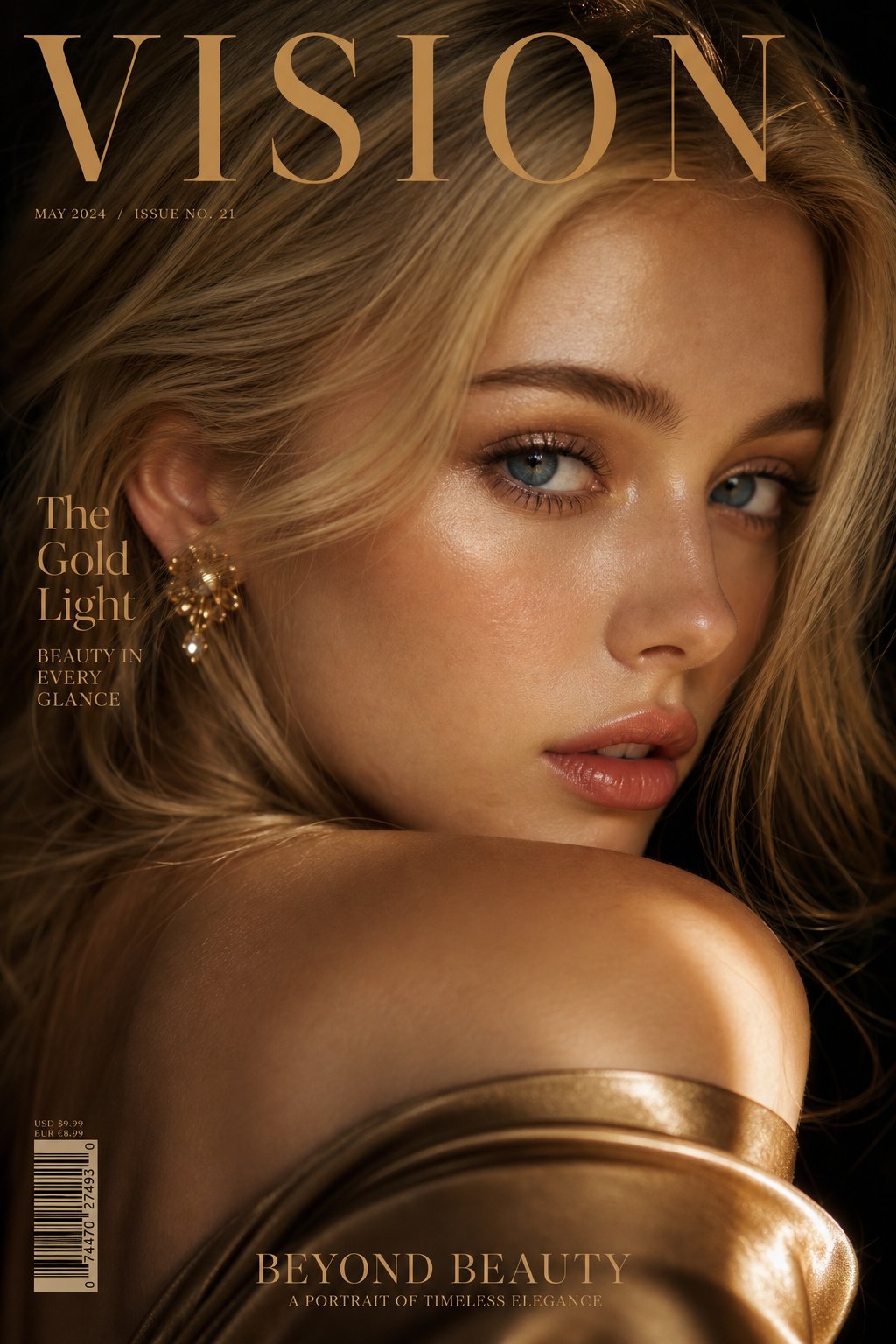 特写亚洲优雅女性杂志封面 / Extreme Close Up Asian Elegant Woman Magazine Cover，人像与摄影，人像、电影感、时尚，案例输出图 2