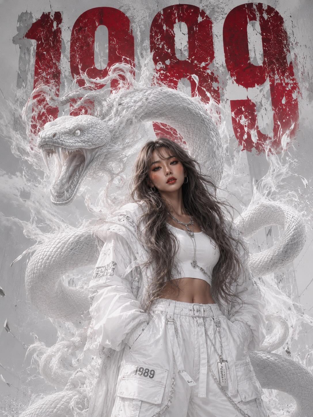亚洲美女与巨蟒时尚写真 / Asian Beauty And Python Fashion Shot，角色设计，人像、电影感、时尚，案例输出图 2