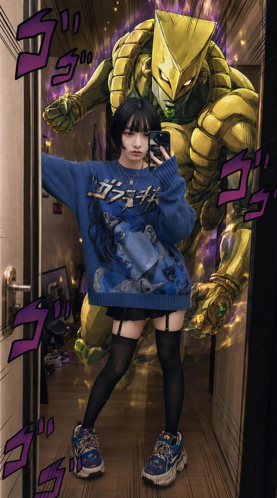 女孩与 “世界” 的动漫风自拍 / Girl And The World Stand Anime Selfie，角色设计，人像、电影感、时尚，案例输出图 2