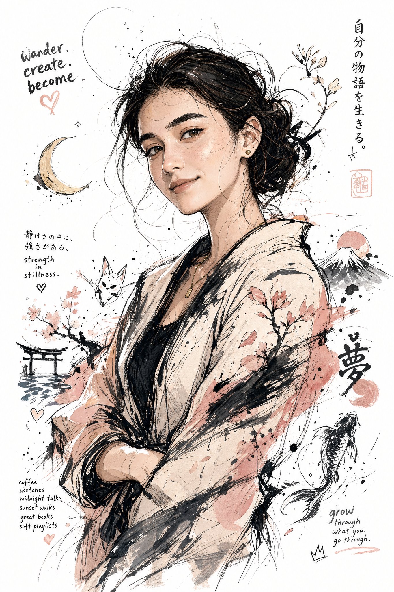日系涂鸦风 “我” 的半身绘 / Half Body Illustration，角色设计，插画、角色、极简，案例输出图 1