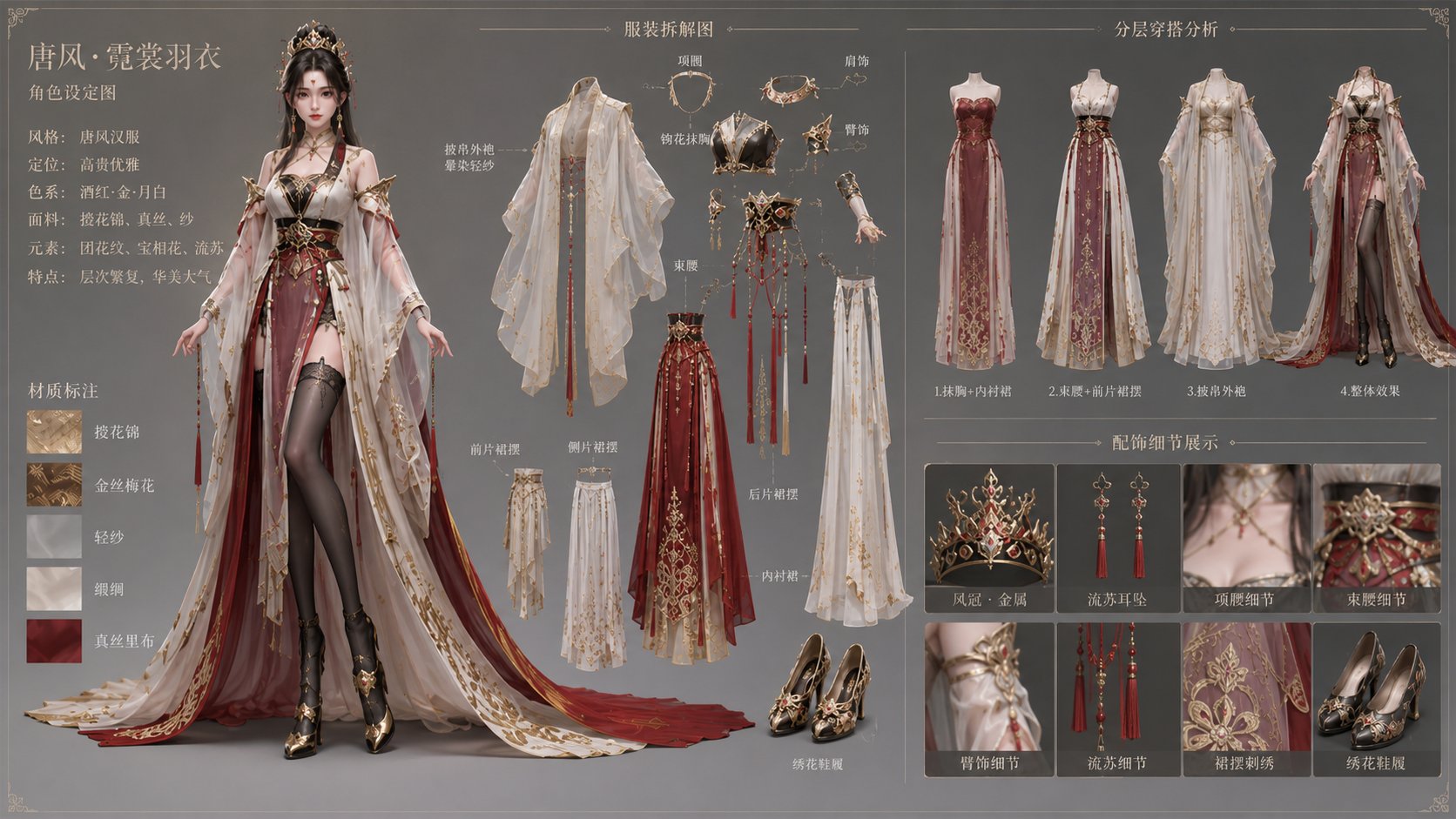 中国古风 3D 女性角色设计图 / Chinese Ancient Style 3d Female Character Design，模型对比与社区，角色、排版、对比实验，案例输出图 2