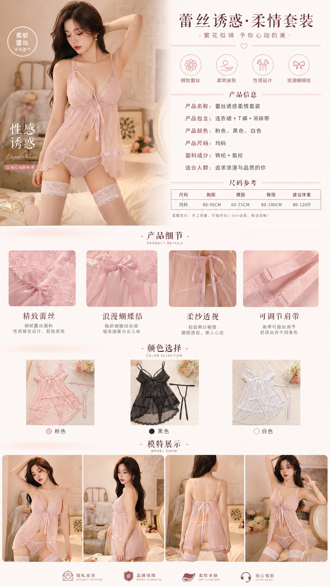 情趣内衣电商详情页 / Lingerie Ecommerce Product Detail Page,UI 与社交媒体截图,UI、截图、产品图,案例输出图 1