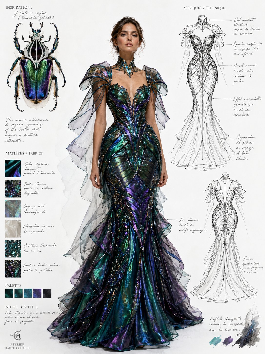 以彩虹宝石甲虫为灵感的高定设计 / Ultra Luxury Haute Couture Inspired By Jewel Beetle，人像与摄影，人像、电影感、时尚，案例输出图 1