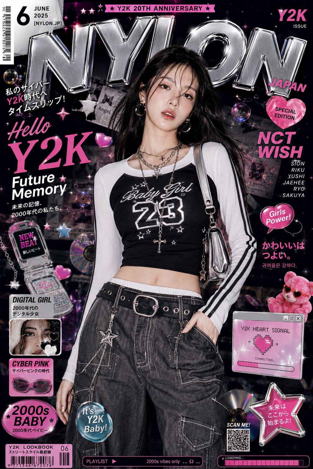Y2K 风东亚少女时尚插画 / Y2k Inspired East Asian Girl Fashion Artwork，UI 与社交媒体截图，电影感、时尚、海报，案例输出图 1