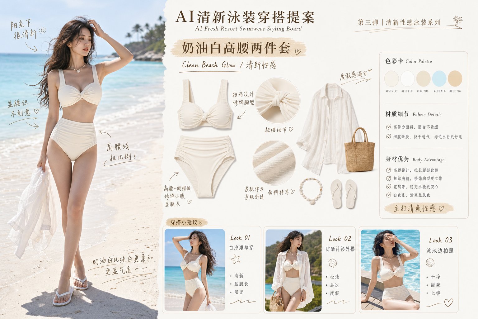 AI泳装穿搭提案 / Ai Recommended Swimsuit Outfit Plans，海报与插画，35mm、时尚、海报，案例输出图 1