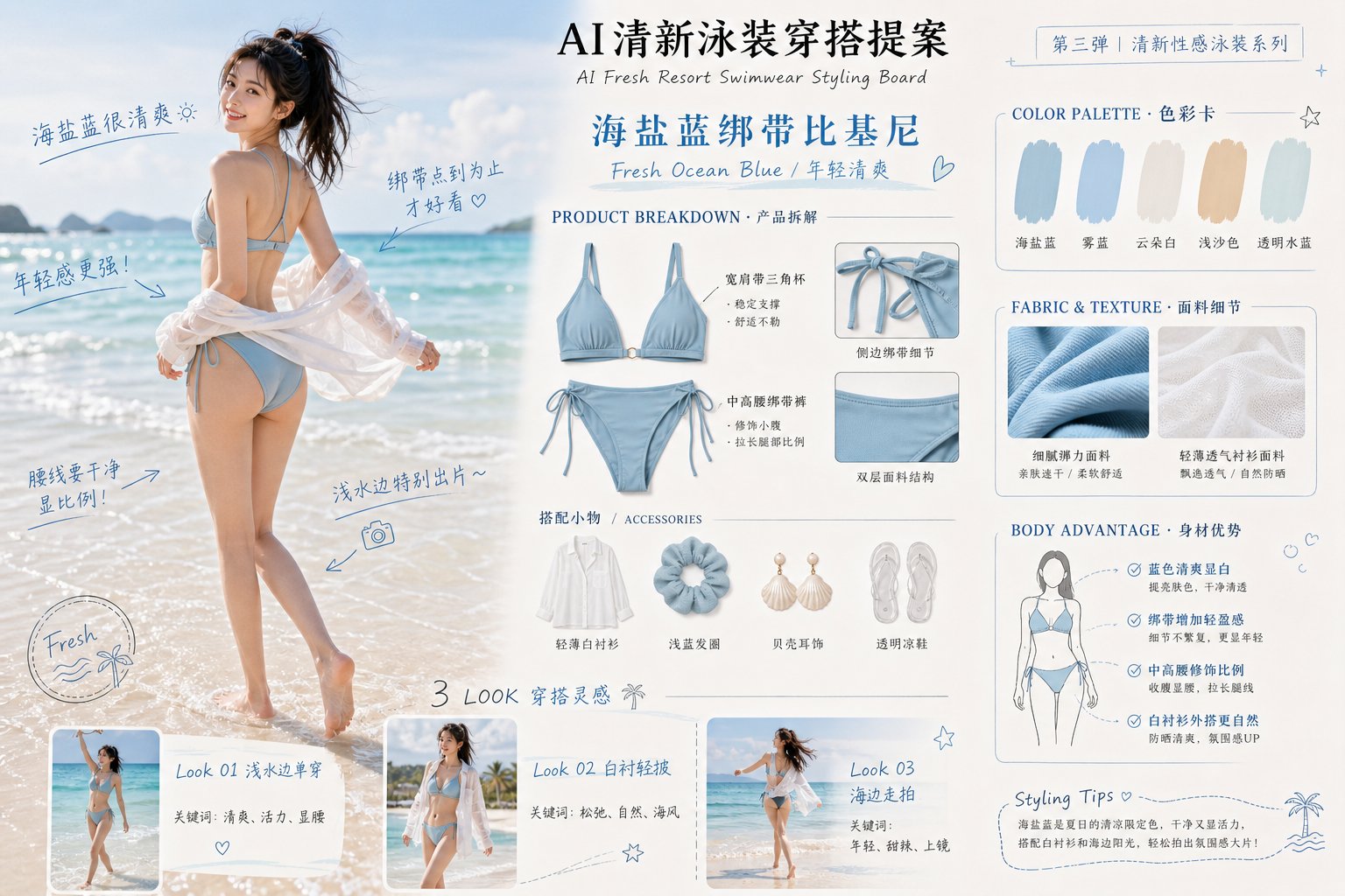 AI泳装穿搭提案 / Ai Recommended Swimsuit Outfit Plans，海报与插画，35mm、时尚、海报，案例输出图 2