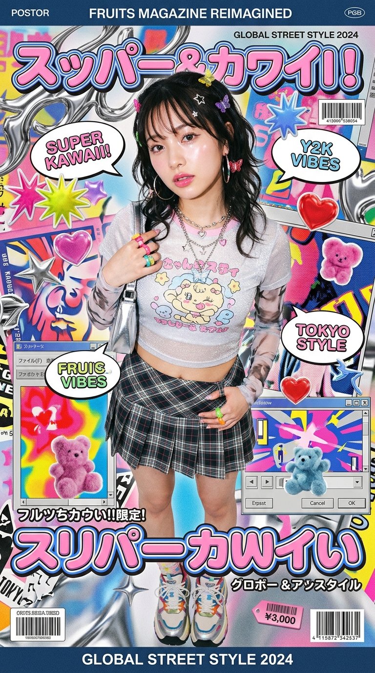 高级感Y2K可爱日韩街头风海报 / High Fashion Kawaii Y2k Editorial Poster，UI 与社交媒体截图，电影感、时尚、海报，案例输出图 2