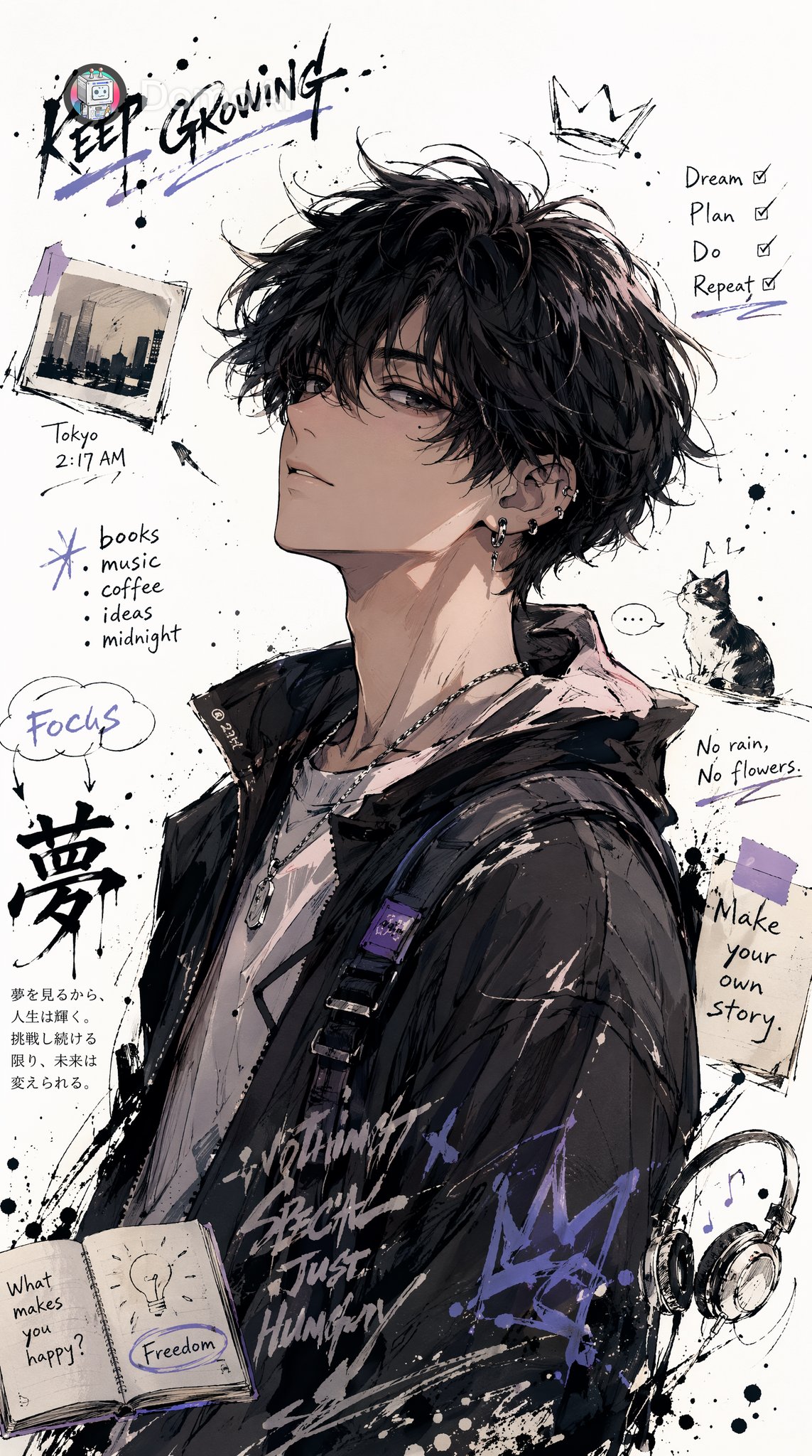 日系涂鸦风意象人物插画 / Japanese Graffiti Style Character Illustration,角色设计,插画、角色、极简,案例输出图 1