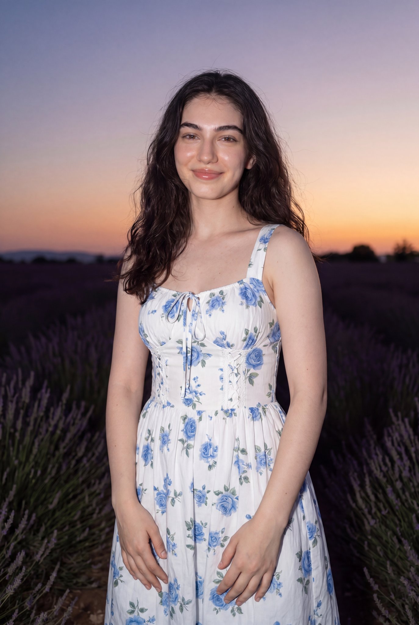 蓝玫瑰碎花裙复古Y2K少女黄昏像 / Y2k Vintage Floral Sundress Dusk Portrait，人像与摄影，人像、时尚、极简，案例输出图 2